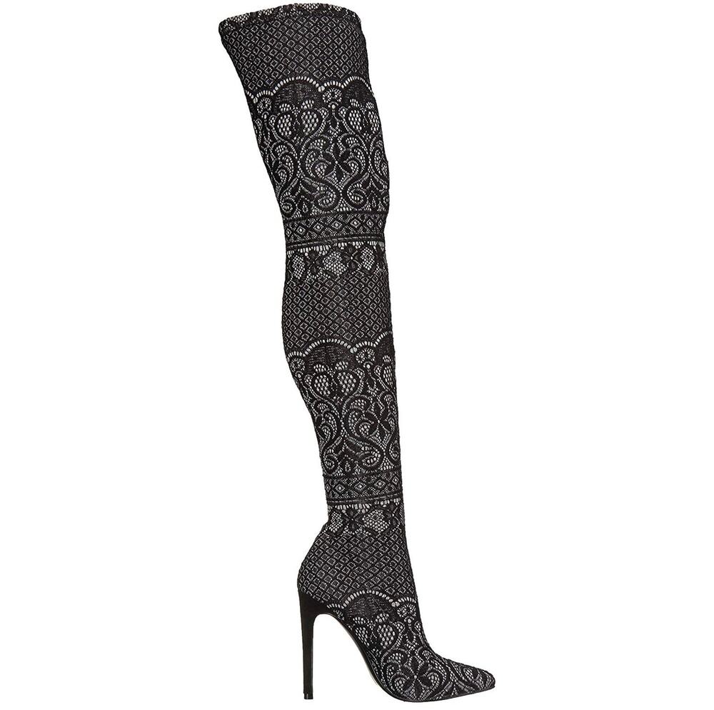 Steve Madden Tiffy Thigh High Over the Knee Lace Boots Black Stiletto Size 10